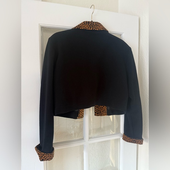 Jessica Howard vintage leopard trim black crop jacket - Picture 4 of 8